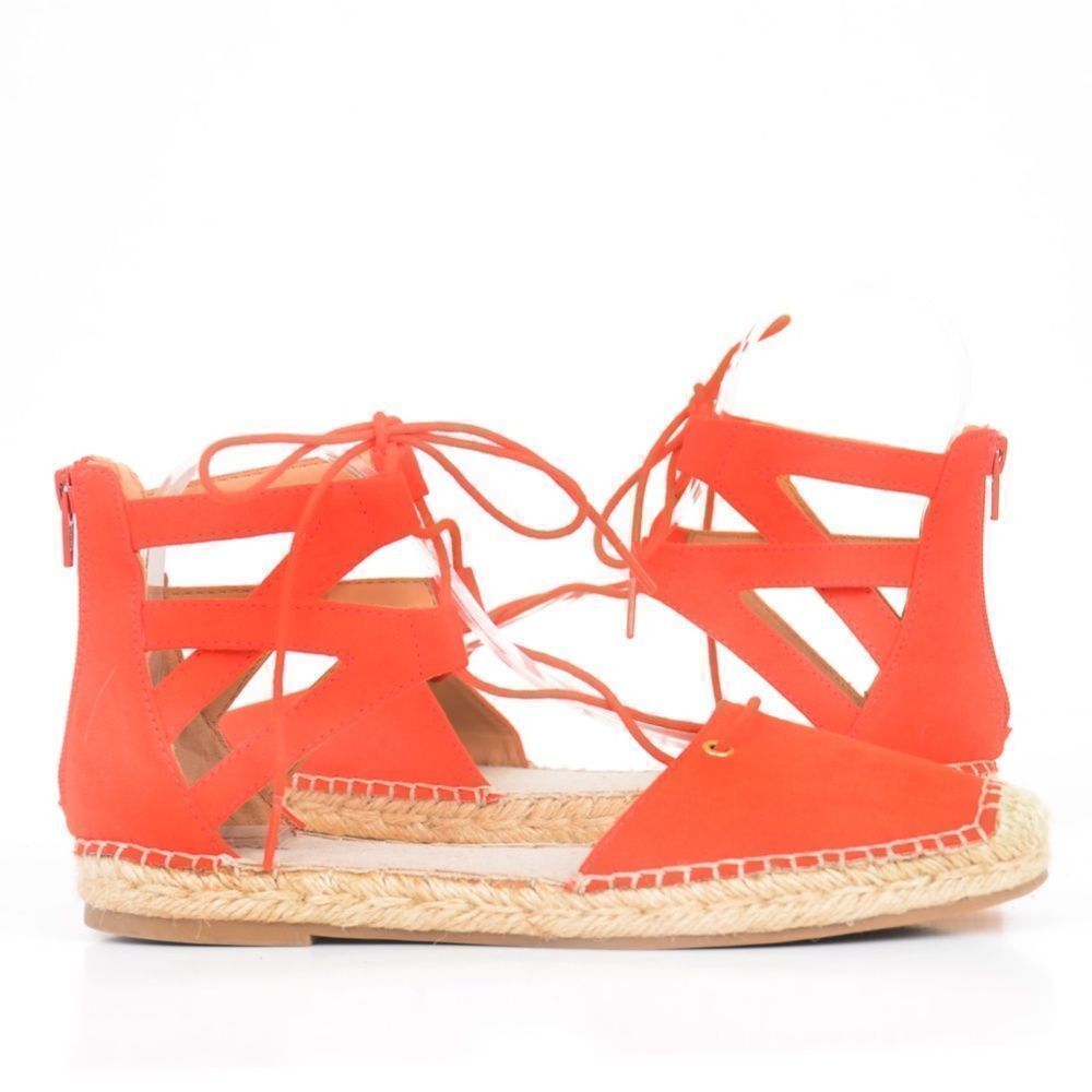 Merona Y2K Red Lace Up Espadrille Faux Suede Ankle Strap Ties Flats Women's 9‎